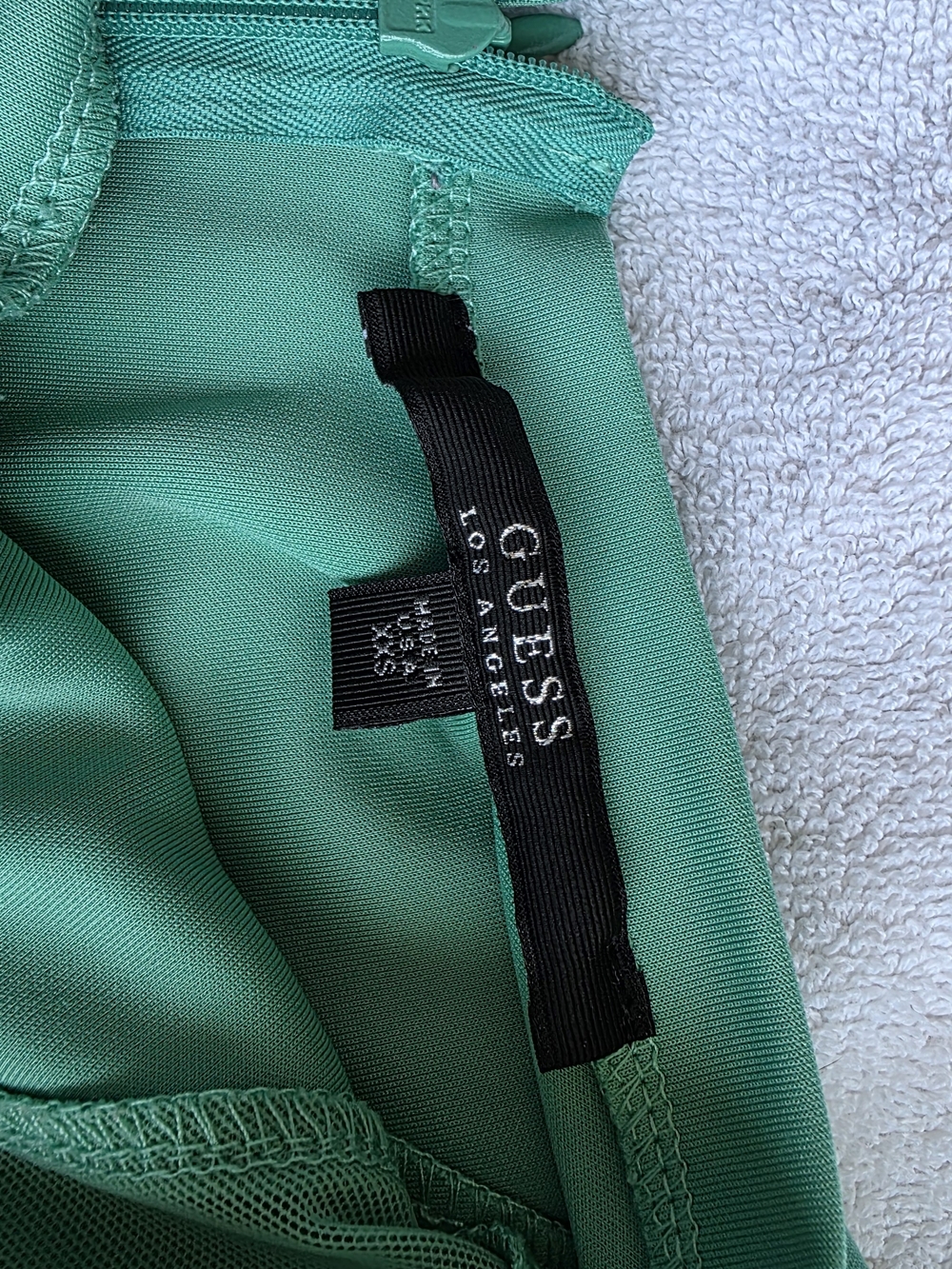GUESS Mint Green Mesh Panel Peplum Top XXS Stretch Fitted - Picture 3 of 8